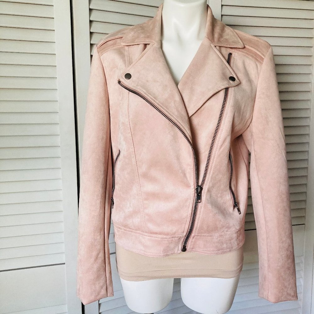 Philosophy Faux Suede Moto Jacket Blush Pink Large